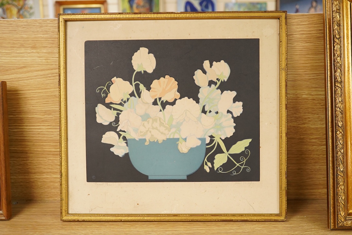 Hall Thorpe (1874-1947), ‘Sweet Peas’, signed in pencil, woodcut, 32 x 35cm